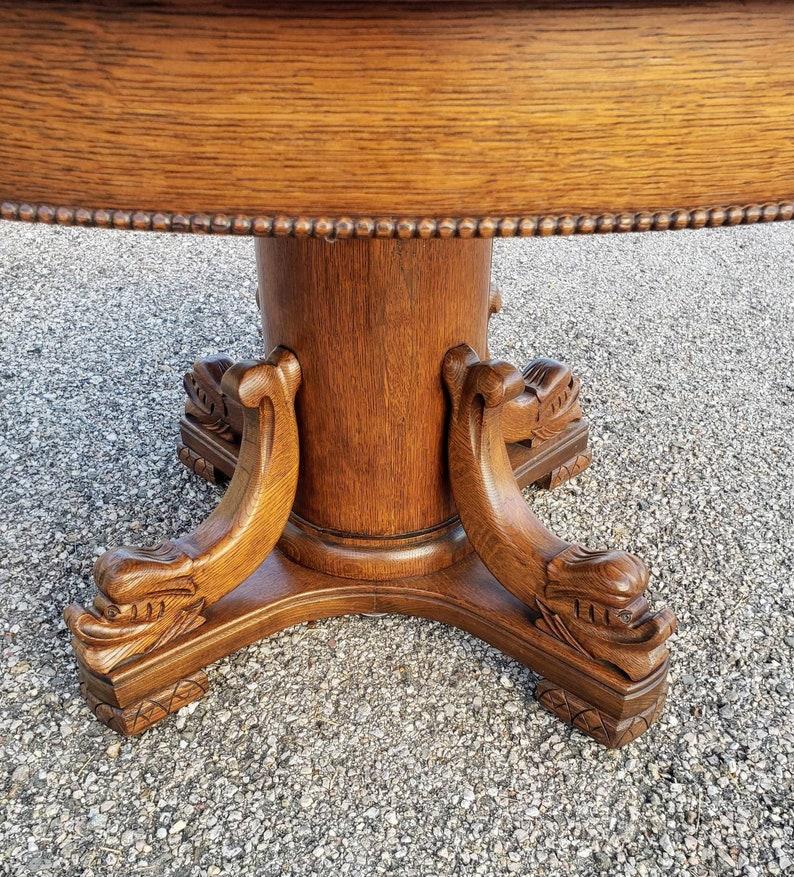 20th Century Antique American Pedestal Figural Carved Extension Dining Table For Sale