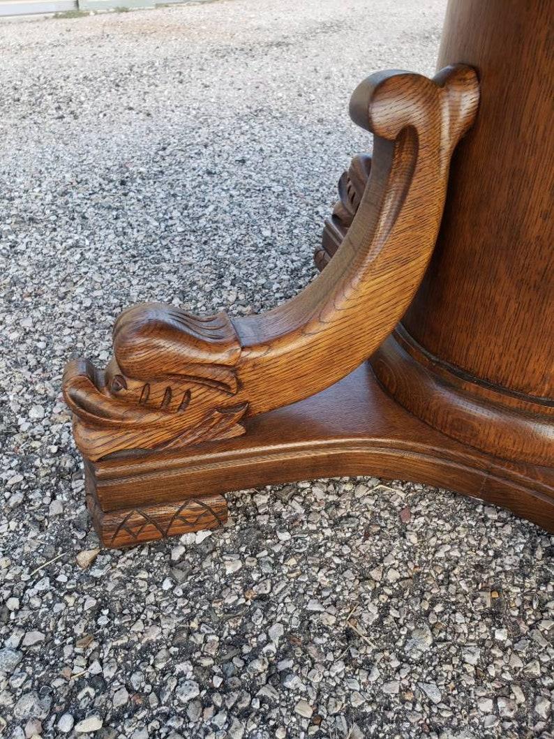 Antique American Pedestal Figural Carved Extension Dining Table For Sale 1