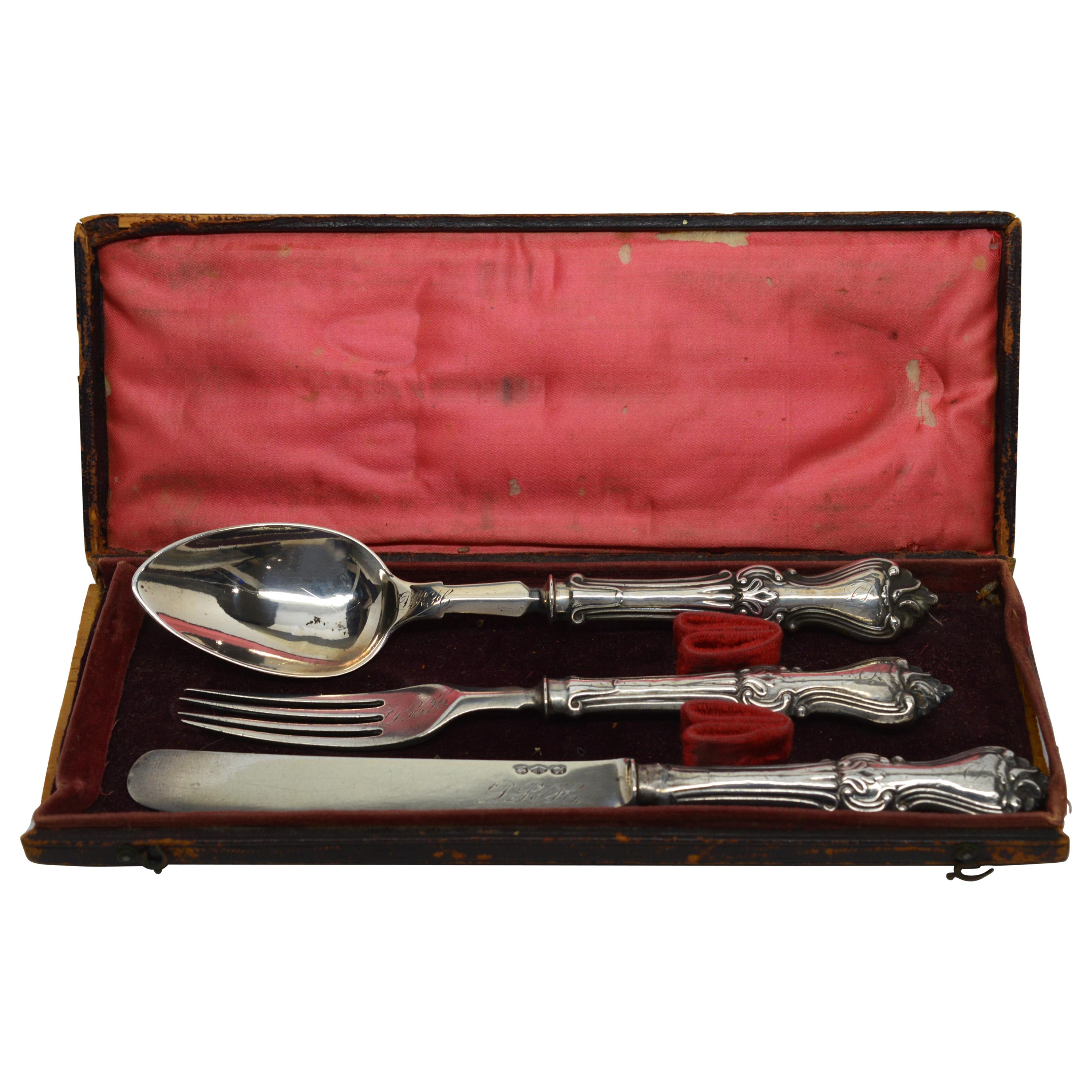 Antique American Personal Travel Sterling Silver Flatware Set