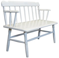 Antique American Pine Windsor Style Country Farmhouse Bench Seat Shaker