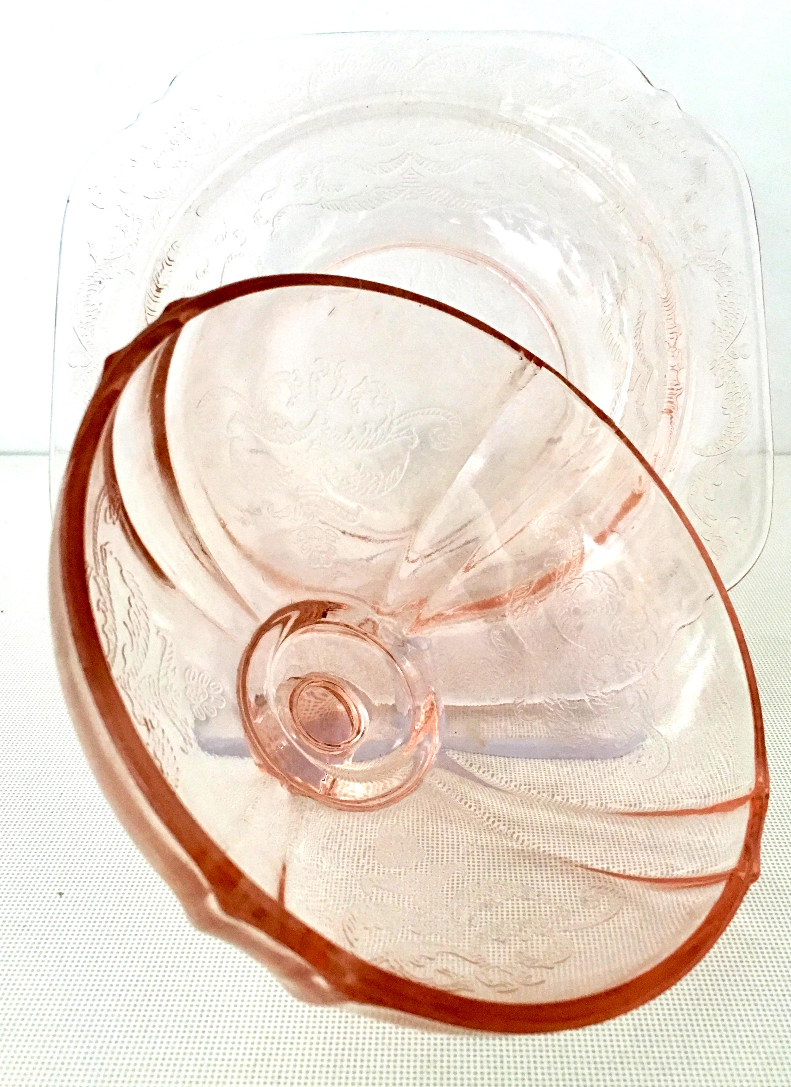 Antique American Pink Depression Glass Square and Round Covered Bowl 2