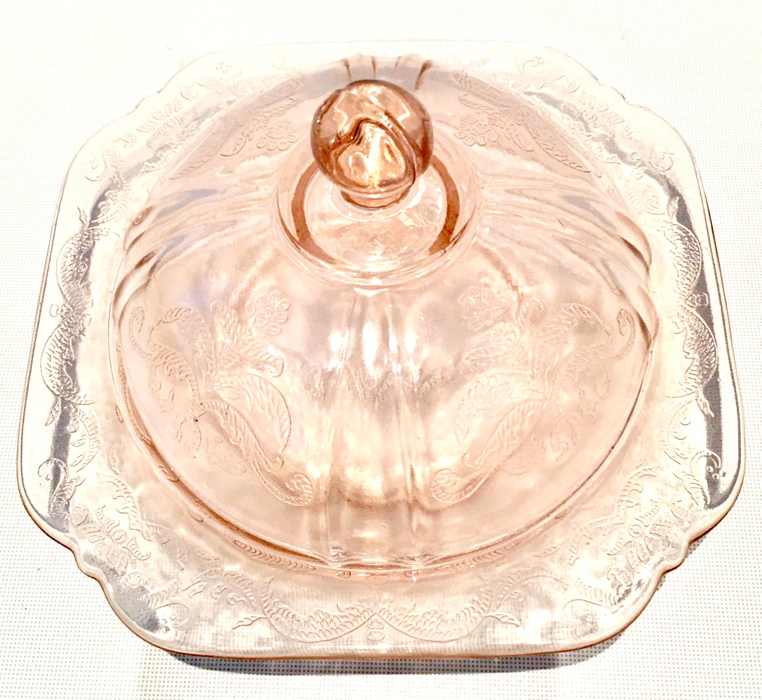 pink depression glass bowl with lid