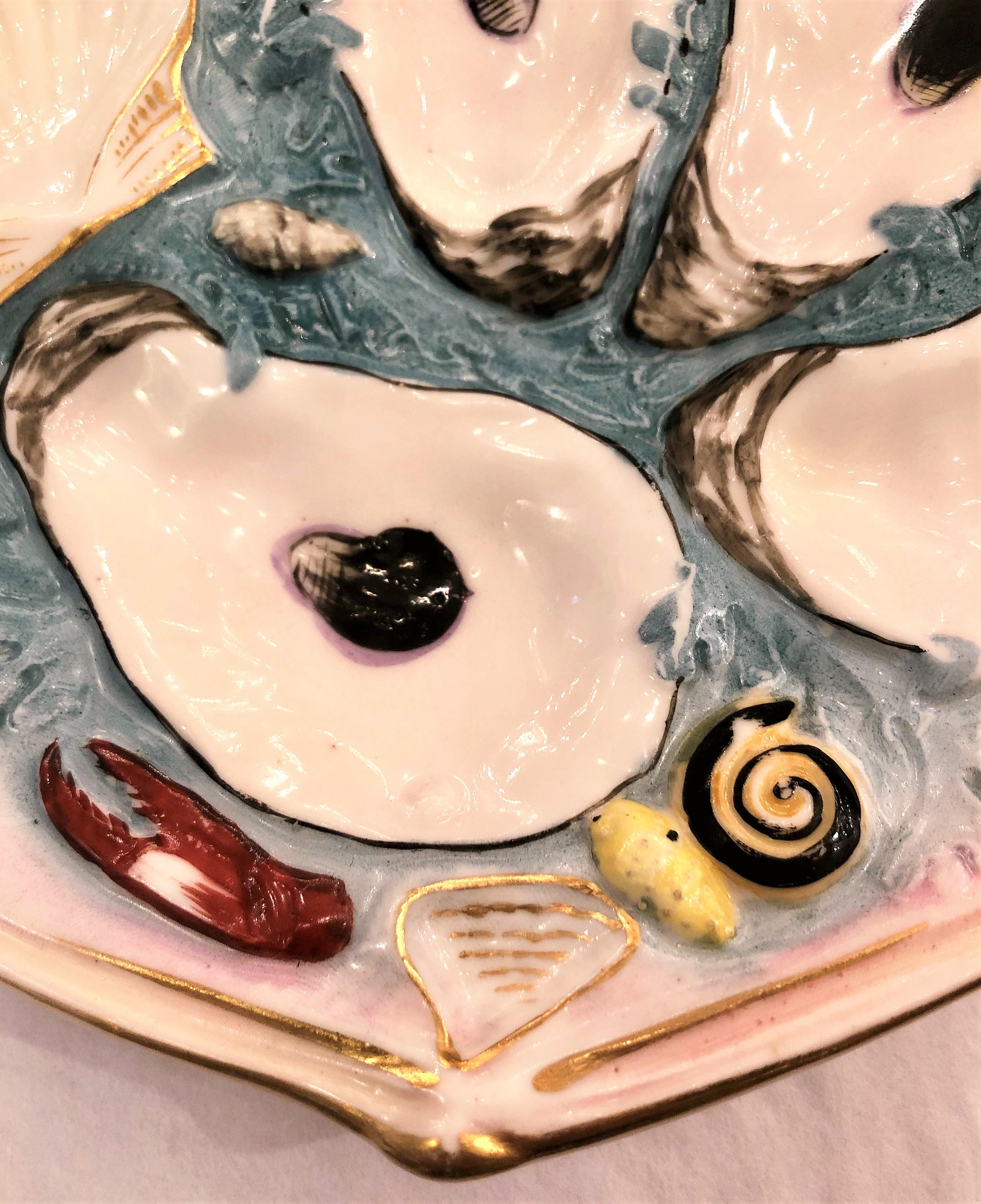 Antique American Porcelain Oyster Plate by Union Porcelain Works, circa 1880 In Good Condition In New Orleans, LA