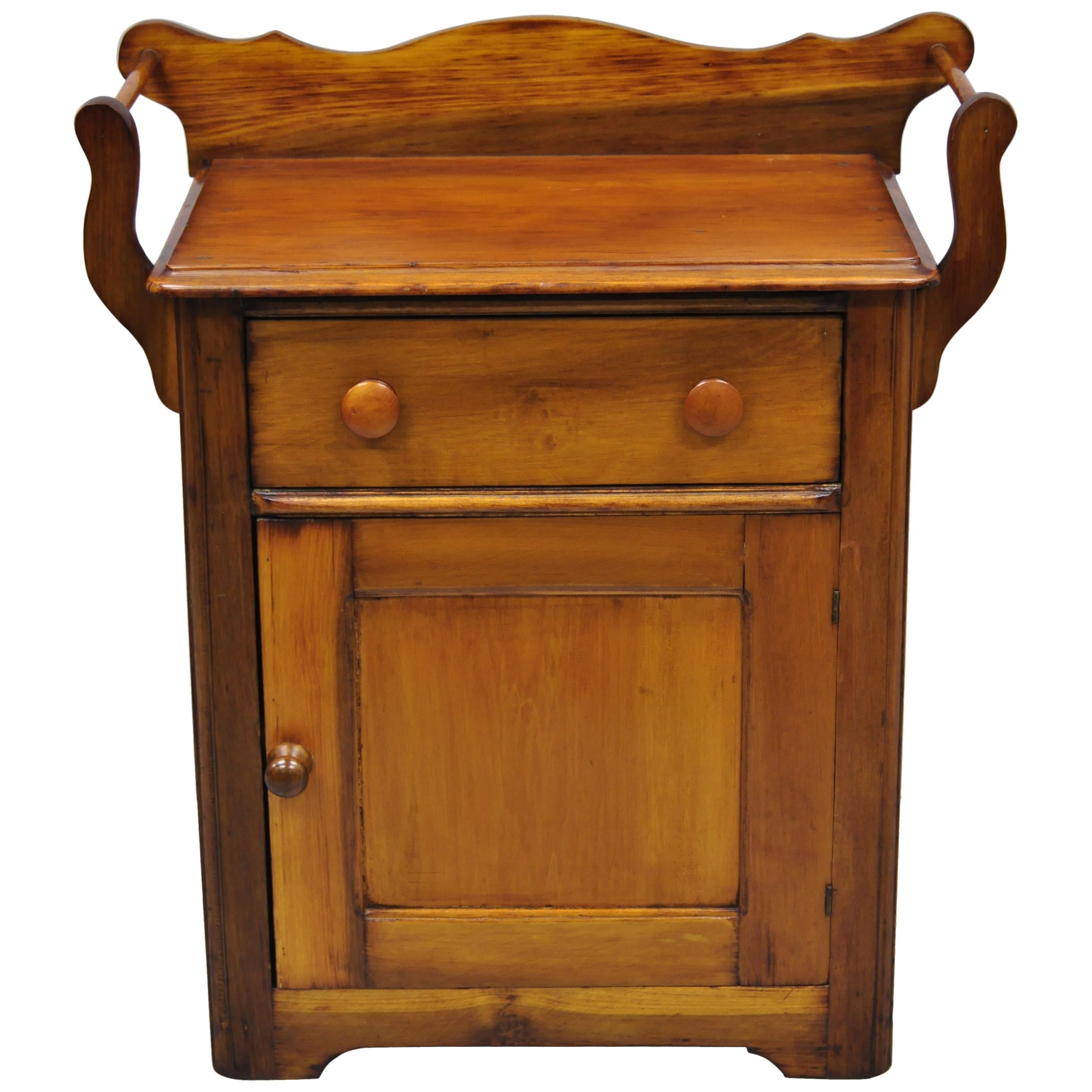 Antique American Primitive 19th Century Pinewood Washstand Cabinet End Table