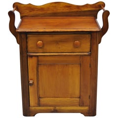 Antique American Primitive 19th Century Pinewood Washstand Cabinet End Table