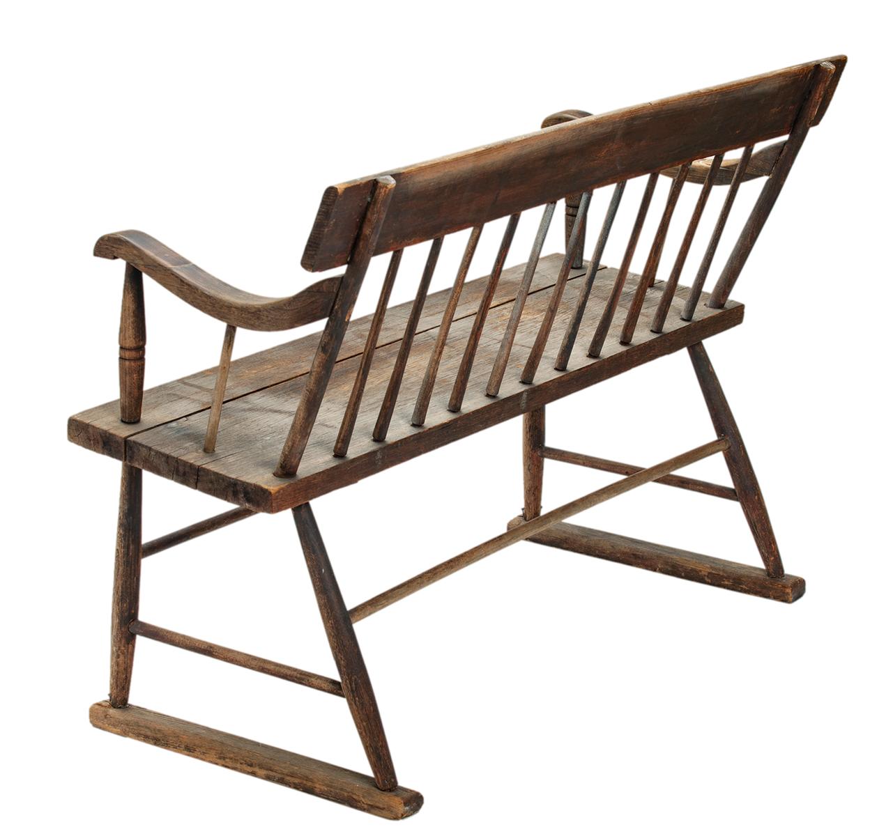 Hand-Crafted Antique American Primitive Armed Bench