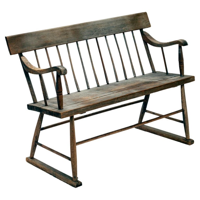 Antique American Primitive Armed Bench For Sale at 1stDibs