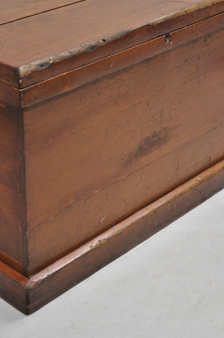 Antique American Primitive Brown Wooden Blanket Chest Trunk For Sale at