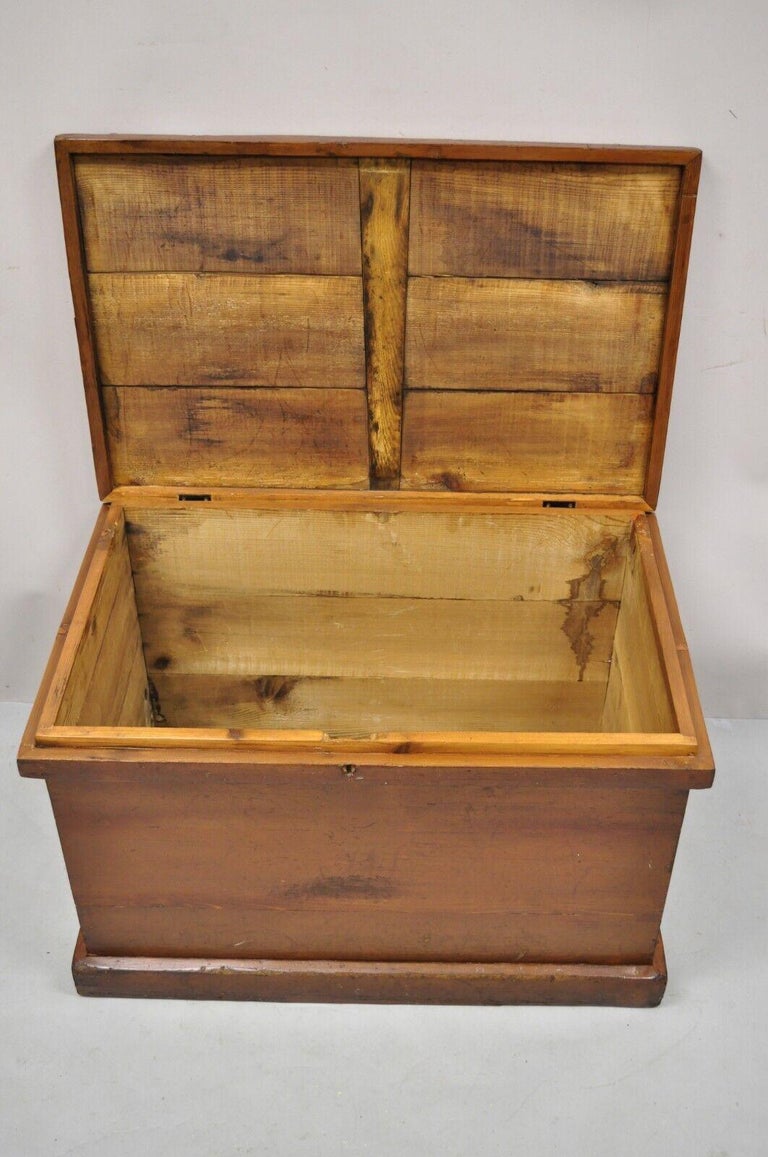 Antique American Primitive Brown Wooden Blanket Chest Trunk For Sale at