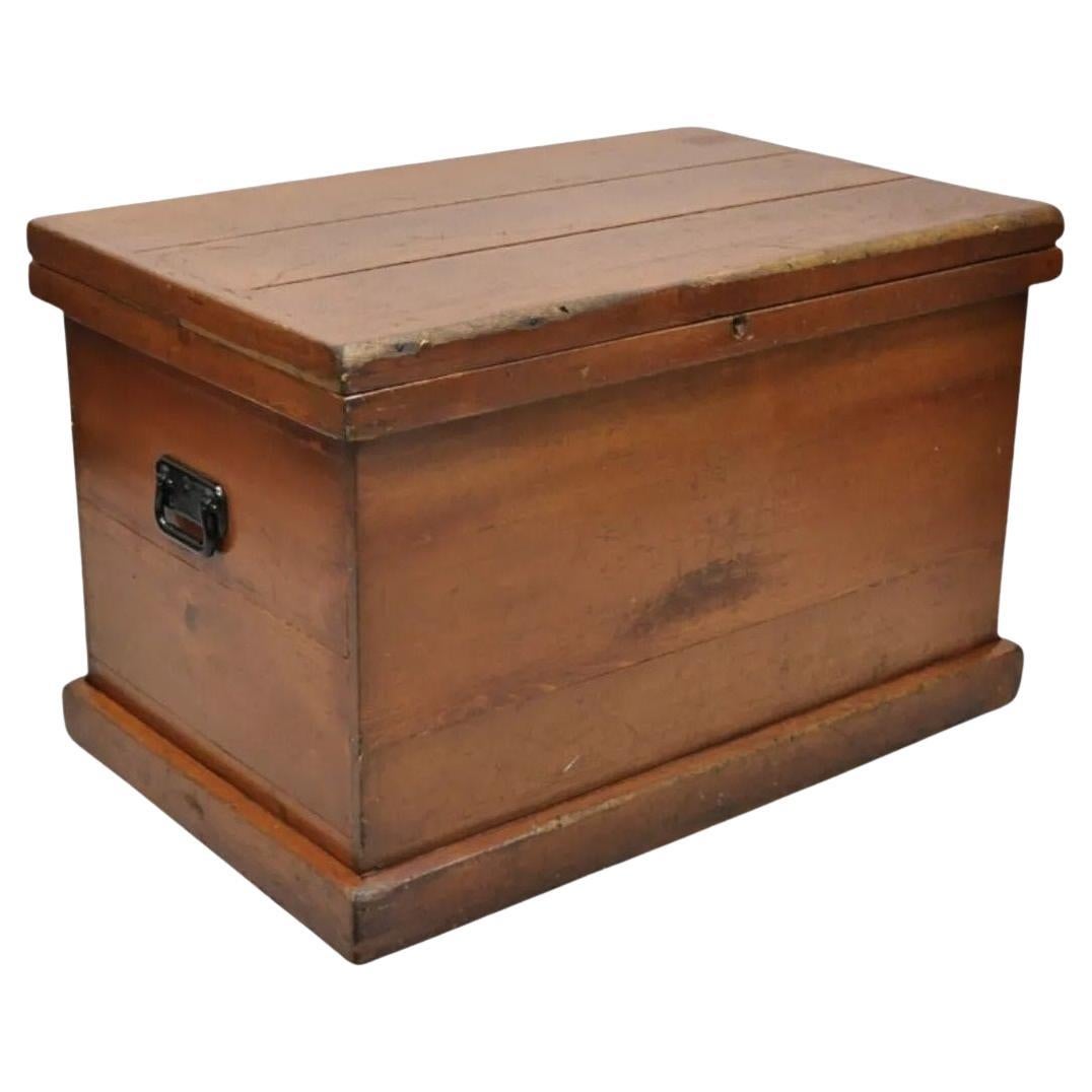 Antique American Primitive Brown Wooden Blanket Chest Trunk