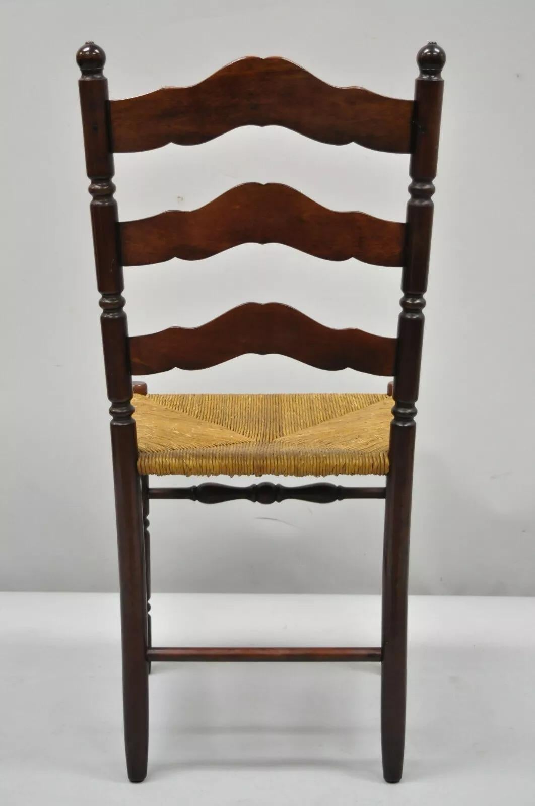 Antique American Primitive Cherry Wood Woven Rush Seat Ladder Back Side Chair 5