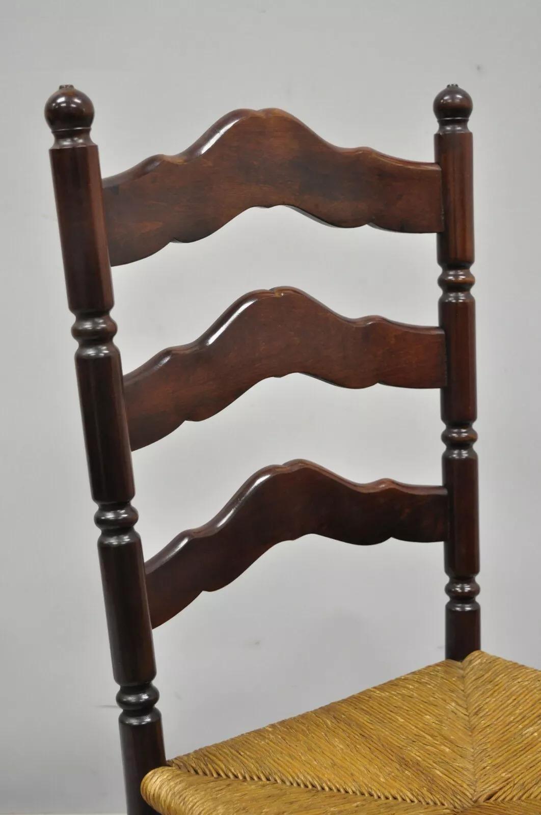 Other Antique American Primitive Cherry Wood Woven Rush Seat Ladder Back Side Chair