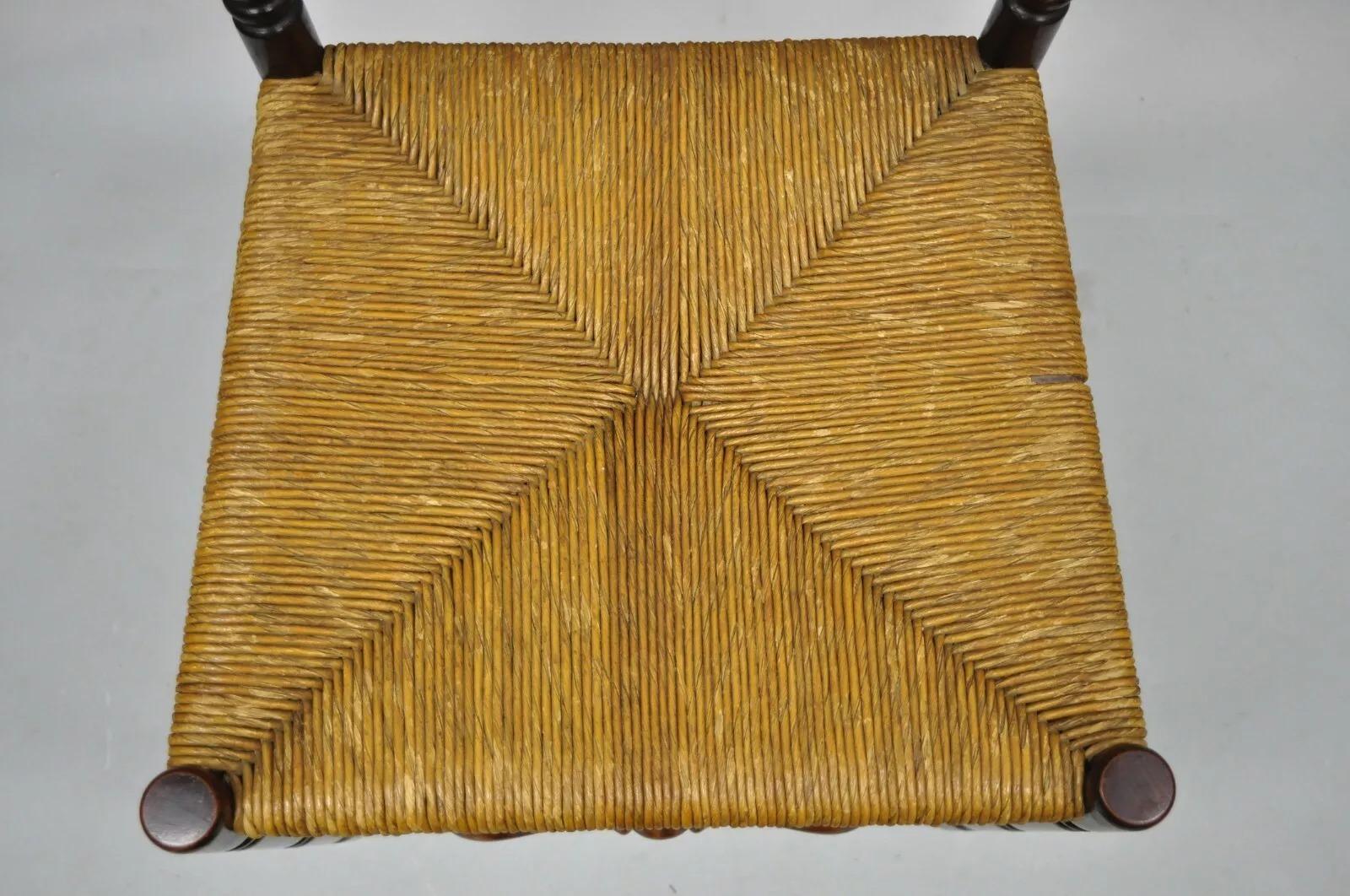 19th Century Antique American Primitive Cherry Wood Woven Rush Seat Ladder Back Side Chair