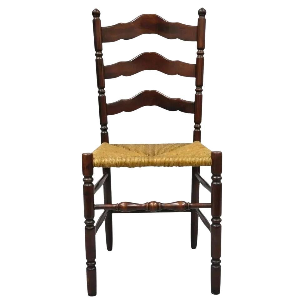 Antique American Primitive Cherry Wood Woven Rush Seat Ladder Back Side Chair