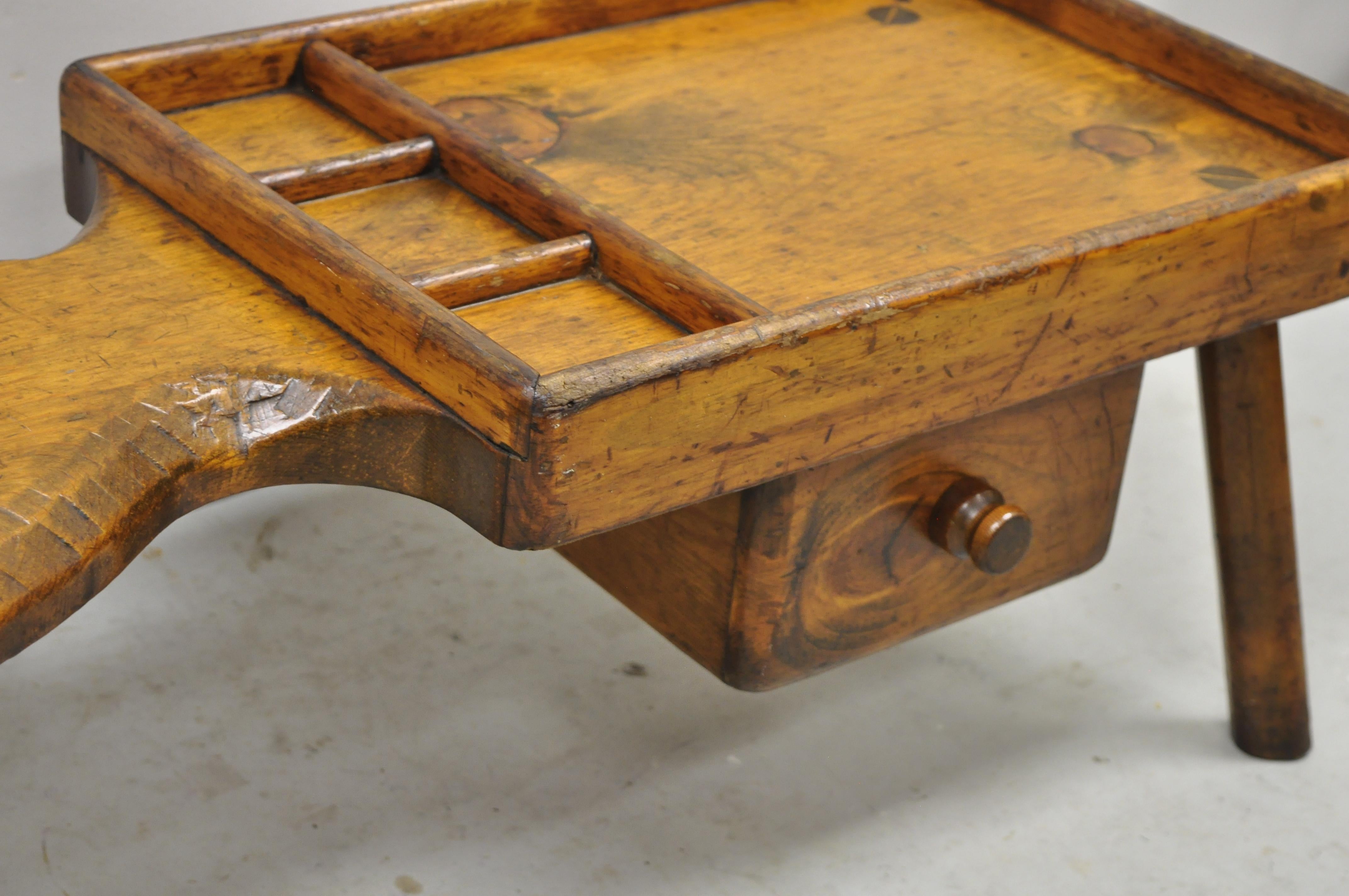 Antique American Primitive Cobbler's Bench Pine Wood Coffee Table Work Table 2