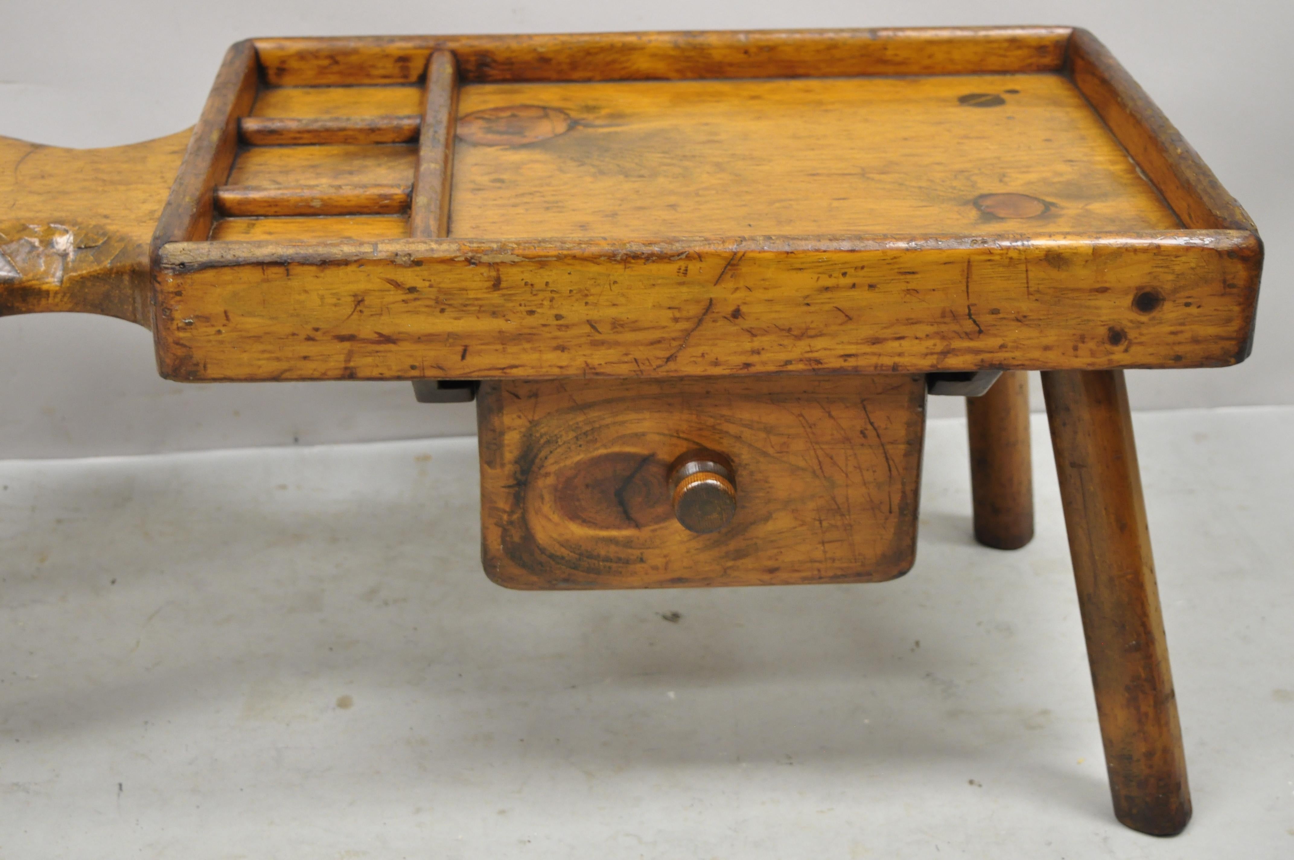 Antique American Primitive Cobbler's Bench Pine Wood Coffee Table Work Table 3
