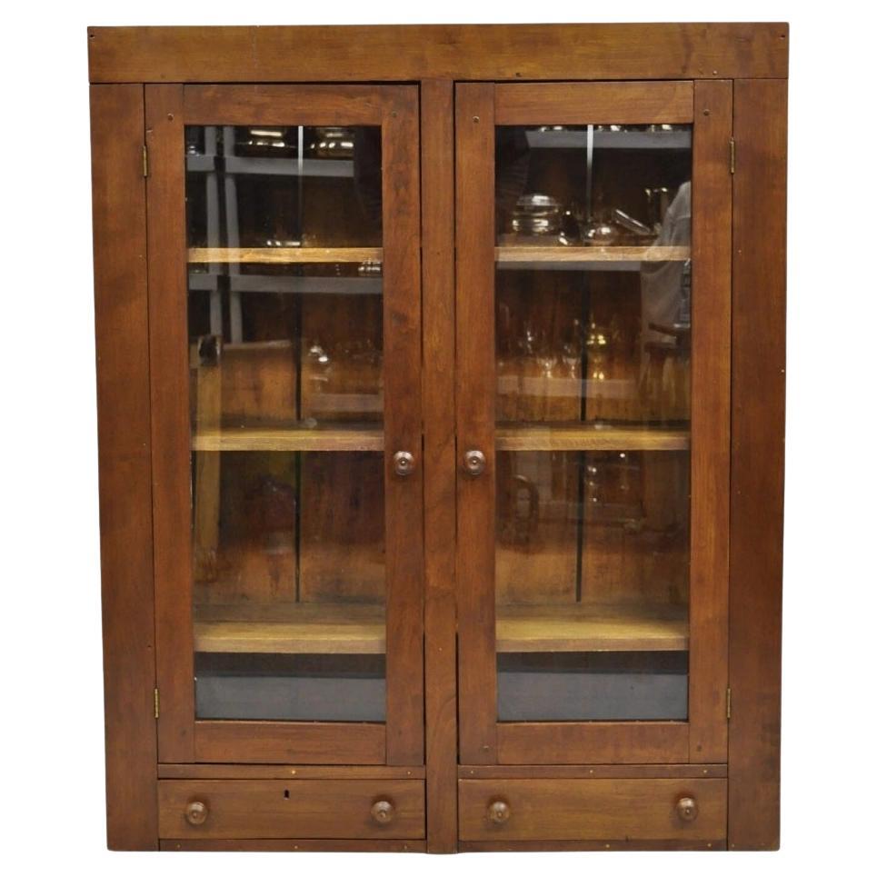 Antiguo Americano Primitivo Colonial Cerezo Madera 2 Puertas Conejera Armario Armario
