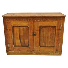 Antique American Primitive Country Pine Wood 2 Door Cupboard Hutch Cabinet