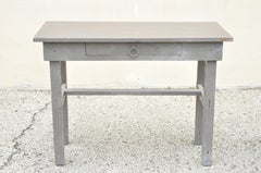 Antique American Gray Distress Painted 1 Drawer Small Work Table Desk