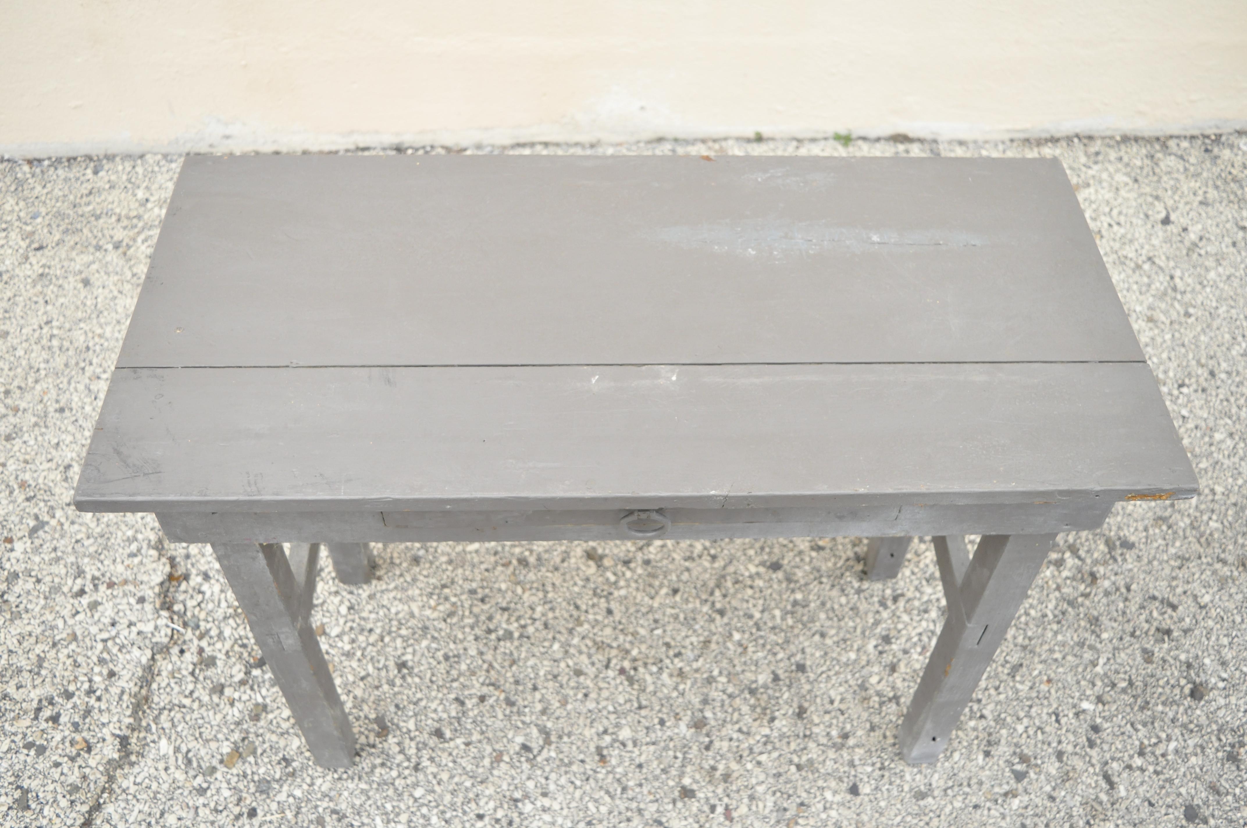 Primitive Antique American Gray Distress Painted 1 Drawer Small Work Table Desk