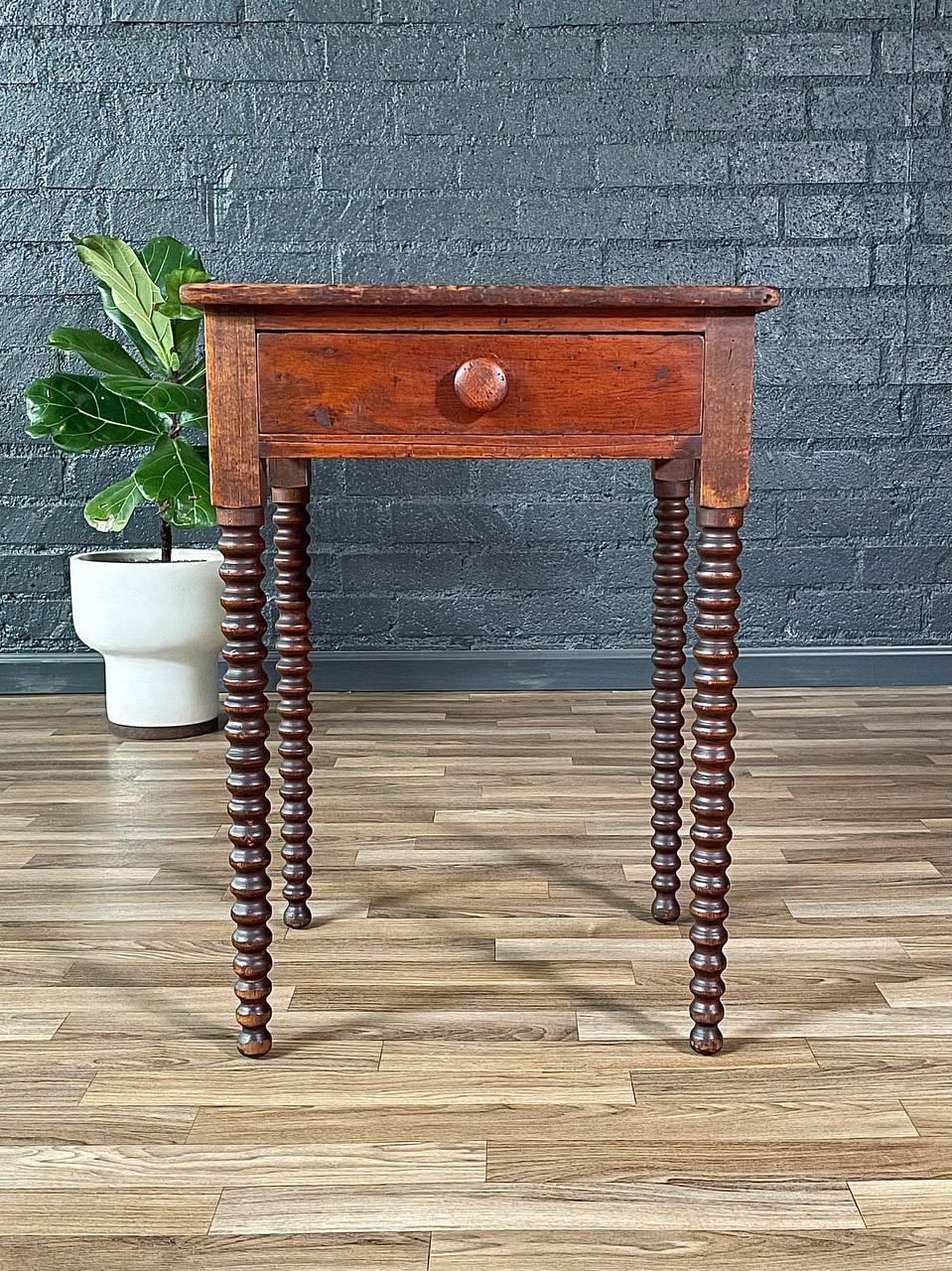 Antique American Primitive Handcrafted Spool-Turned Leg Side Table 1