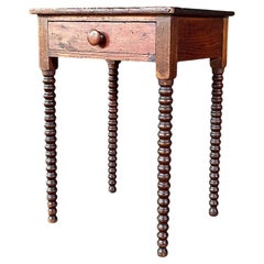 Antique American Primitive Handcrafted Spool-Turned Leg Side Table