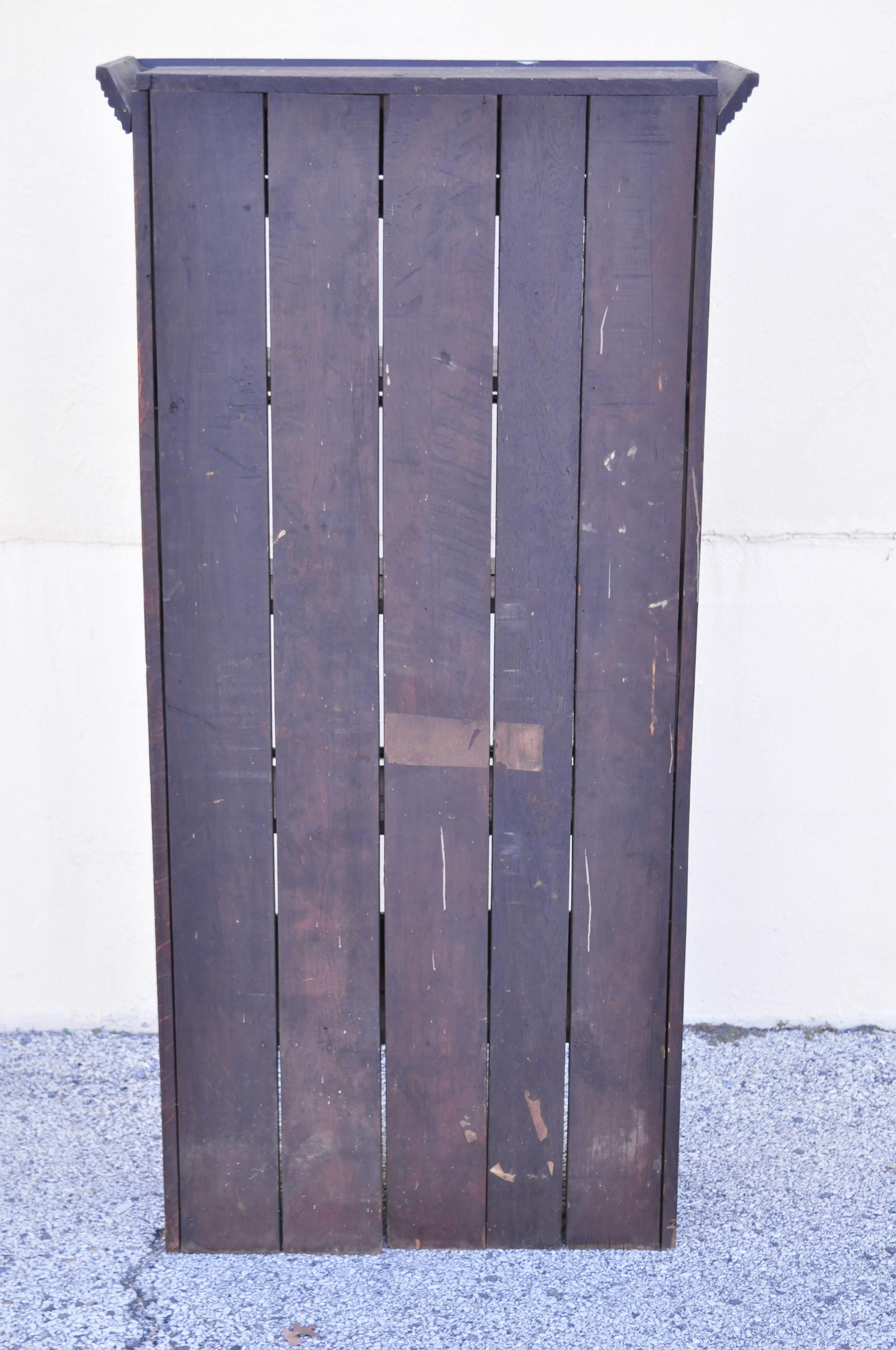 Antique American Rustic Oak Wood Cupboard Cabinet Hutch 2 Glass Doors 6