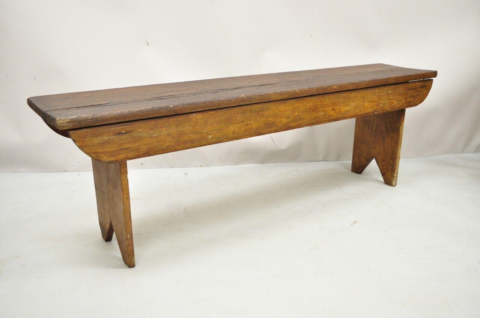 Antique American Primitive Rustic Pine Wood Plank Seat Entry Bench 6