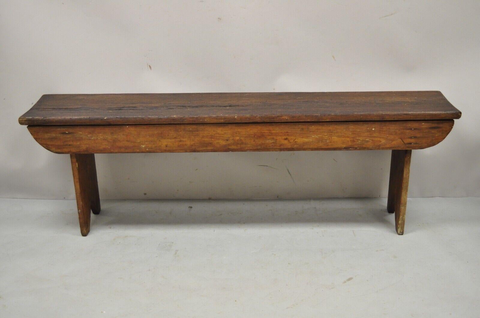 Antique American Primitive rustic pine wood plank seat 58