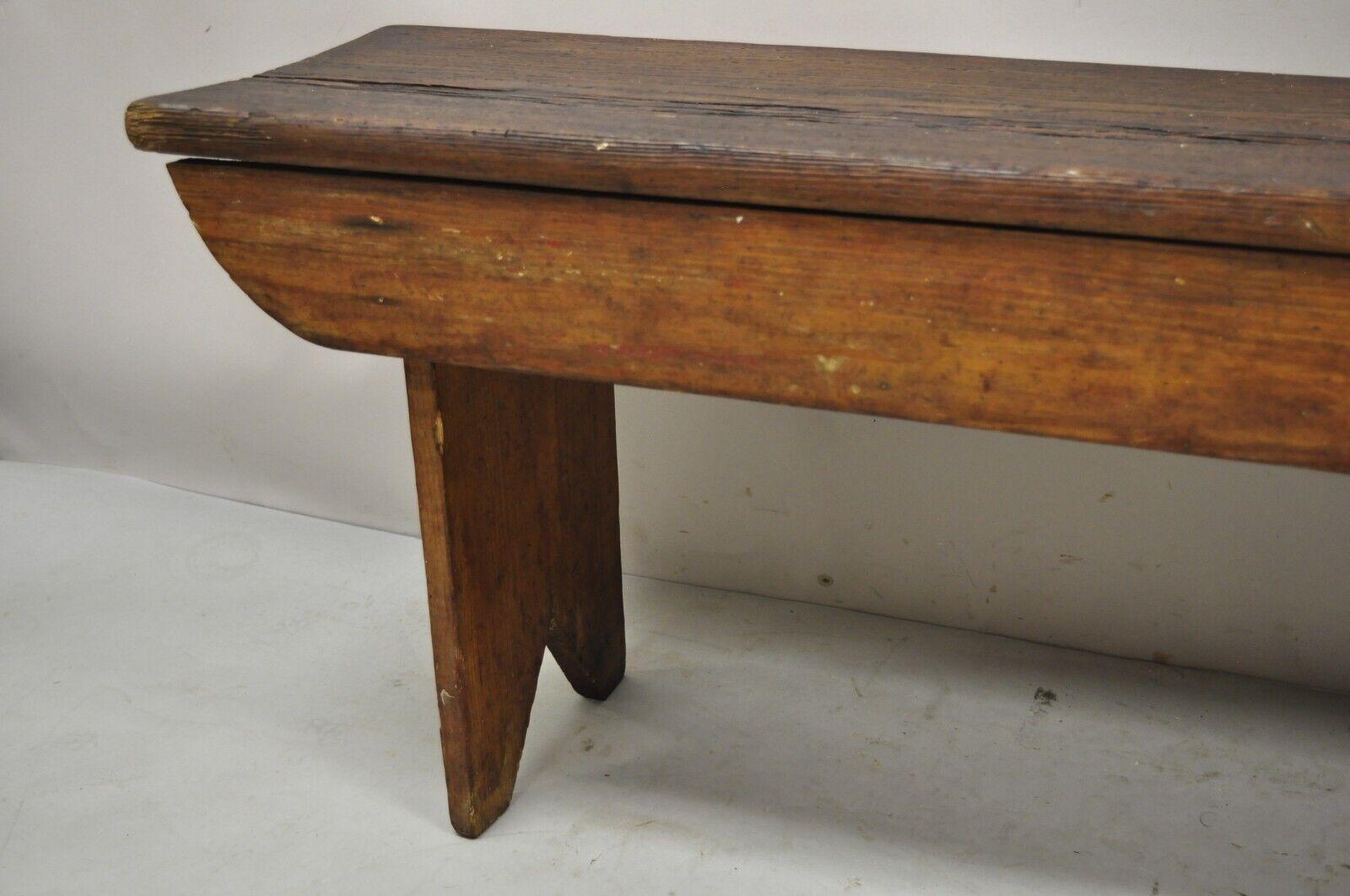 19th Century Antique American Primitive Rustic Pine Wood Plank Seat Entry Bench