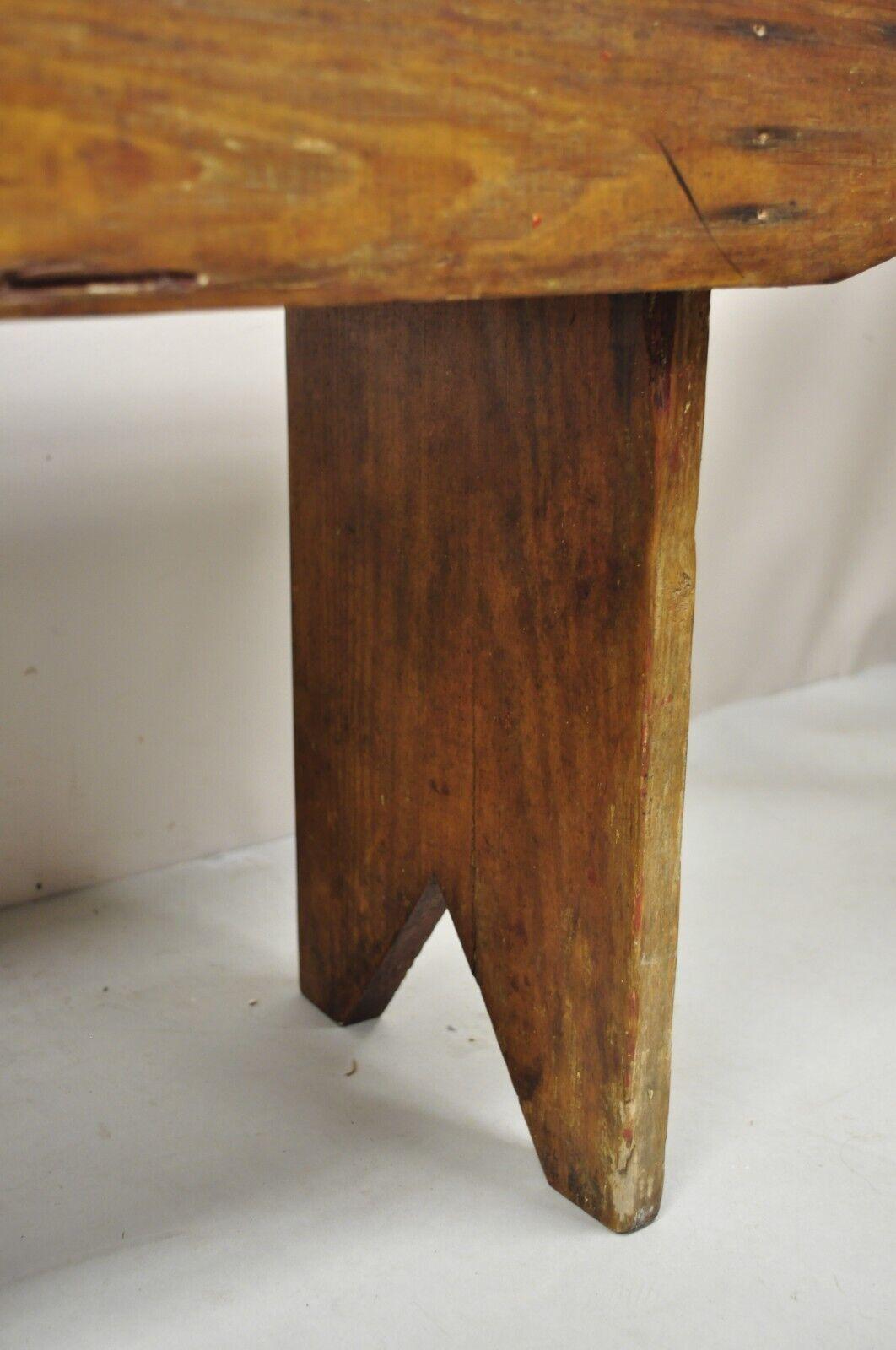 Antique American Primitive Rustic Pine Wood Plank Seat Entry Bench 3