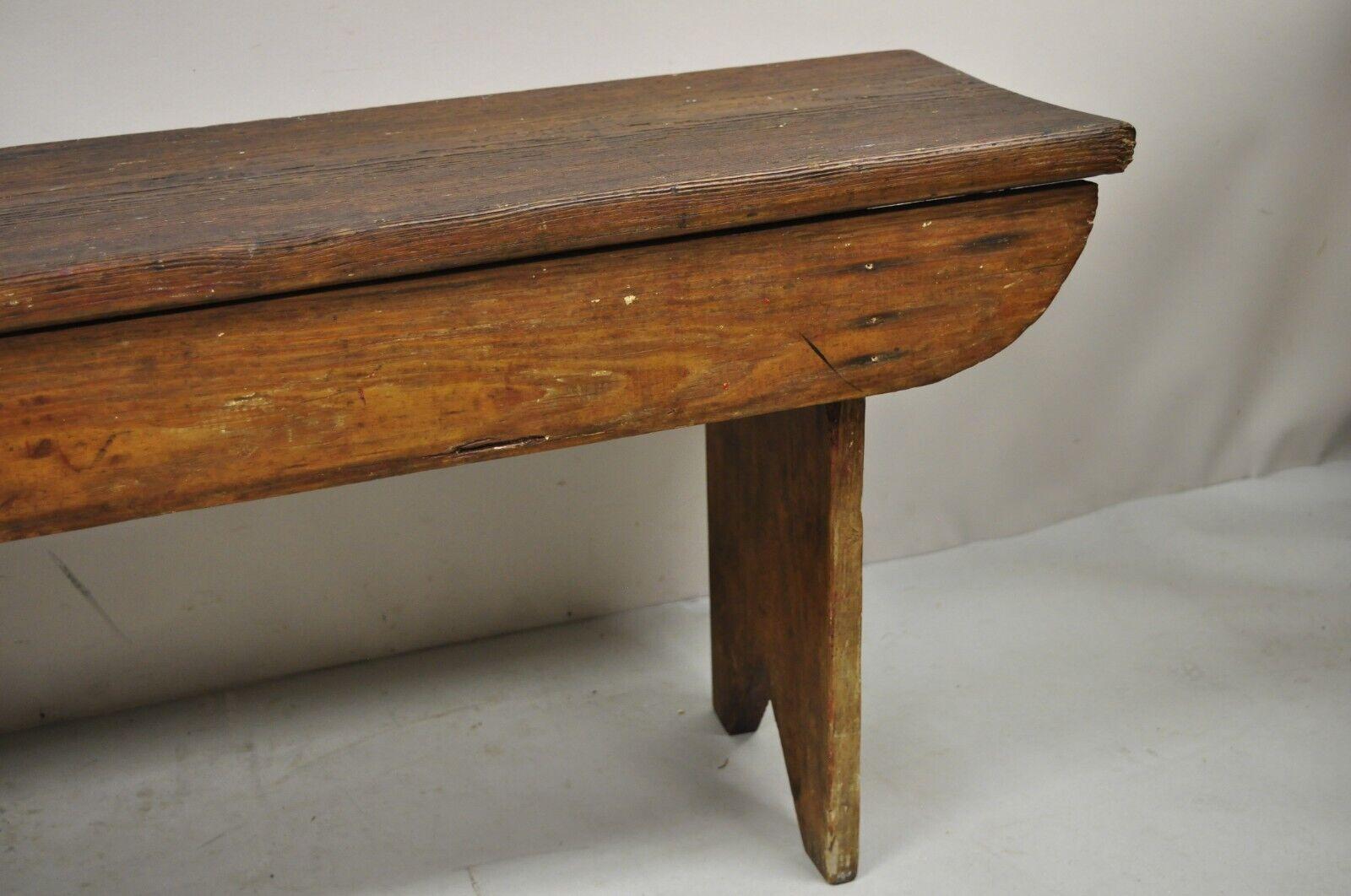 Antique American Primitive Rustic Pine Wood Plank Seat Entry Bench 4