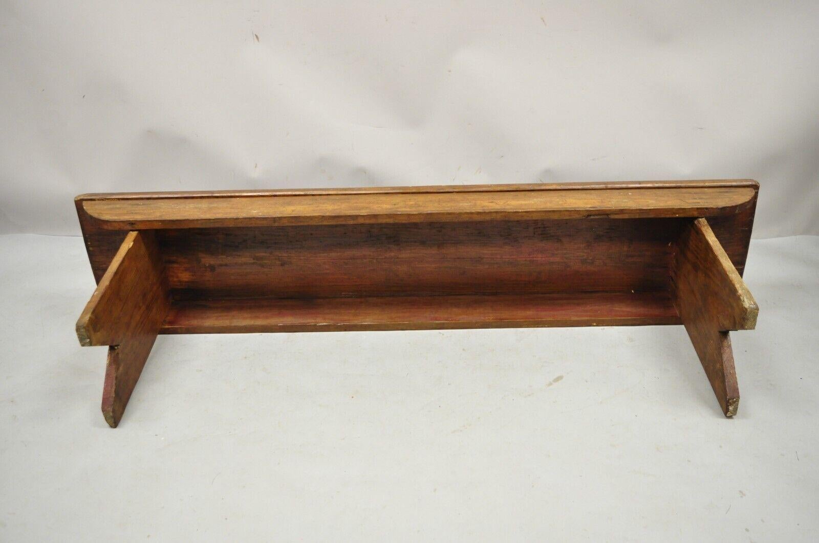 Antique American Primitive Rustic Pine Wood Plank Seat Entry Bench 5