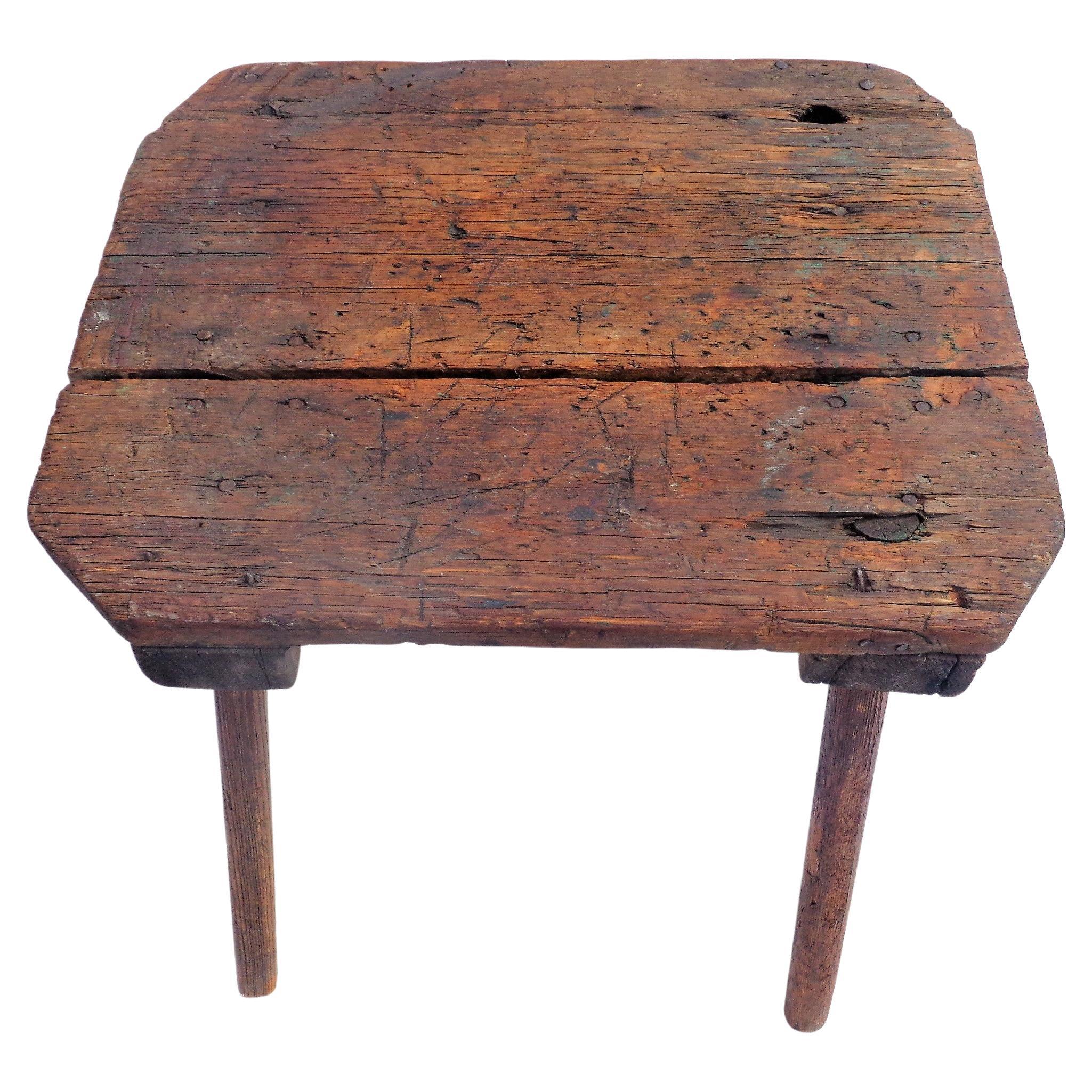 Hand-Crafted Antique American Primitive Table / Stool