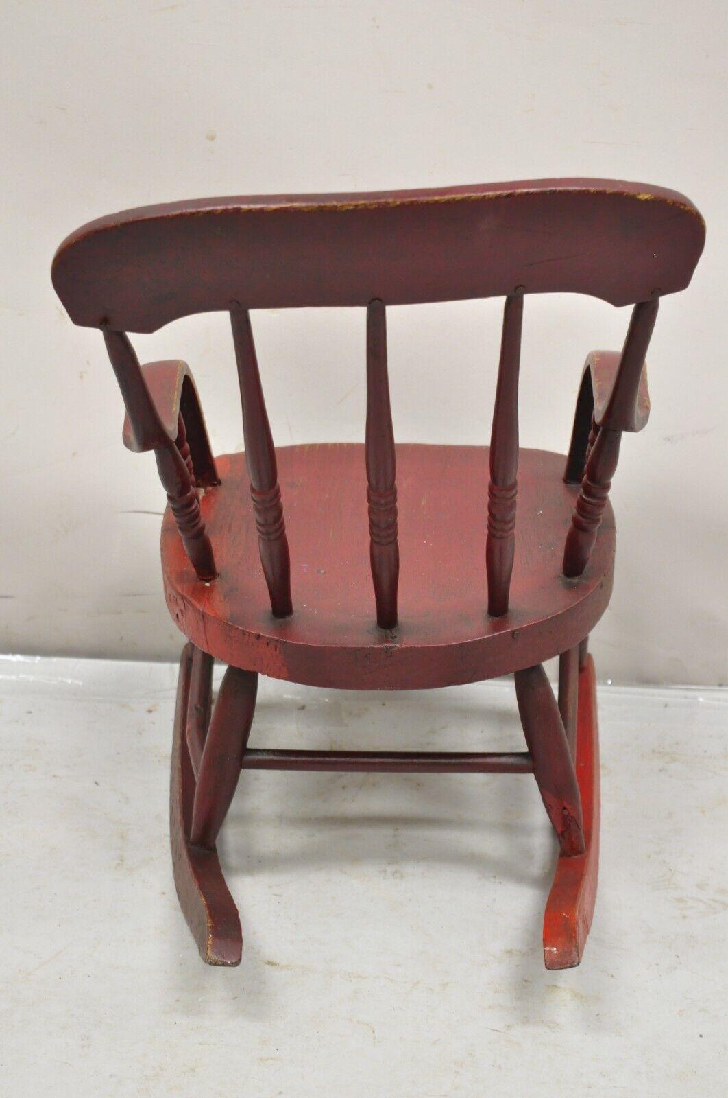 Antique American Primitive Spindle Back Small Child's Rocker Rocking Chair For Sale 5