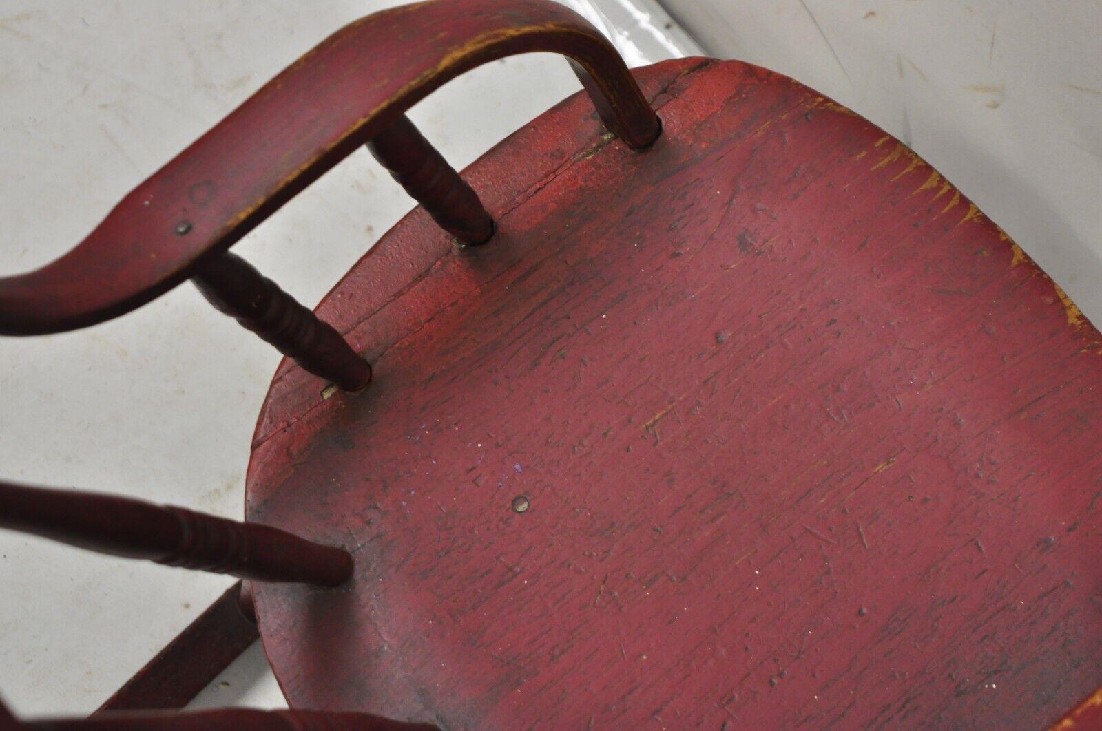 Antique American Primitive Spindle Back Small Child's Rocker Rocking Chair For Sale 6