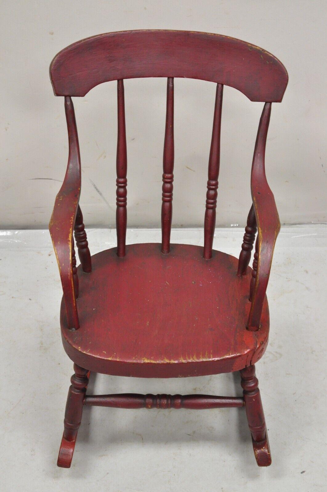 Antique American Primitive Spindle Back Small Child's Rocker Rocking Chair For Sale 7