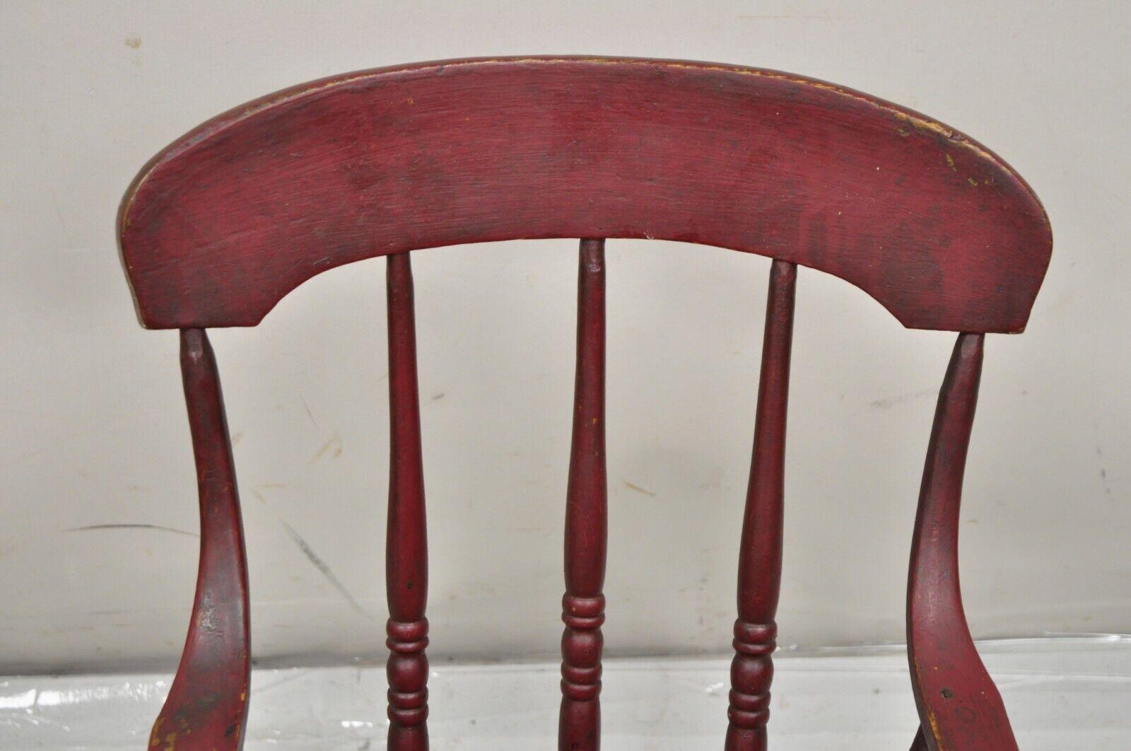 19th Century Antique American Primitive Spindle Back Small Child's Rocker Rocking Chair For Sale