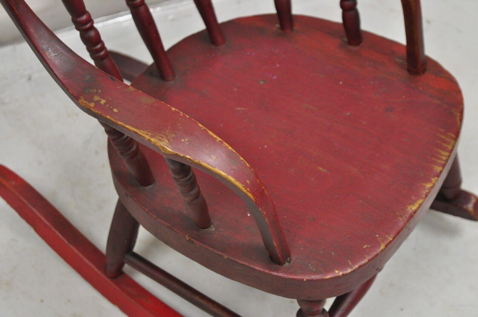 Wood Antique American Primitive Spindle Back Small Child's Rocker Rocking Chair For Sale
