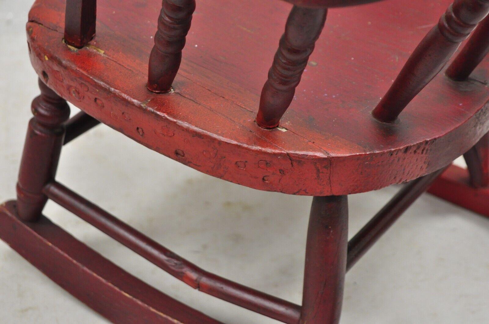 Antique American Primitive Spindle Back Small Child's Rocker Rocking Chair For Sale 4