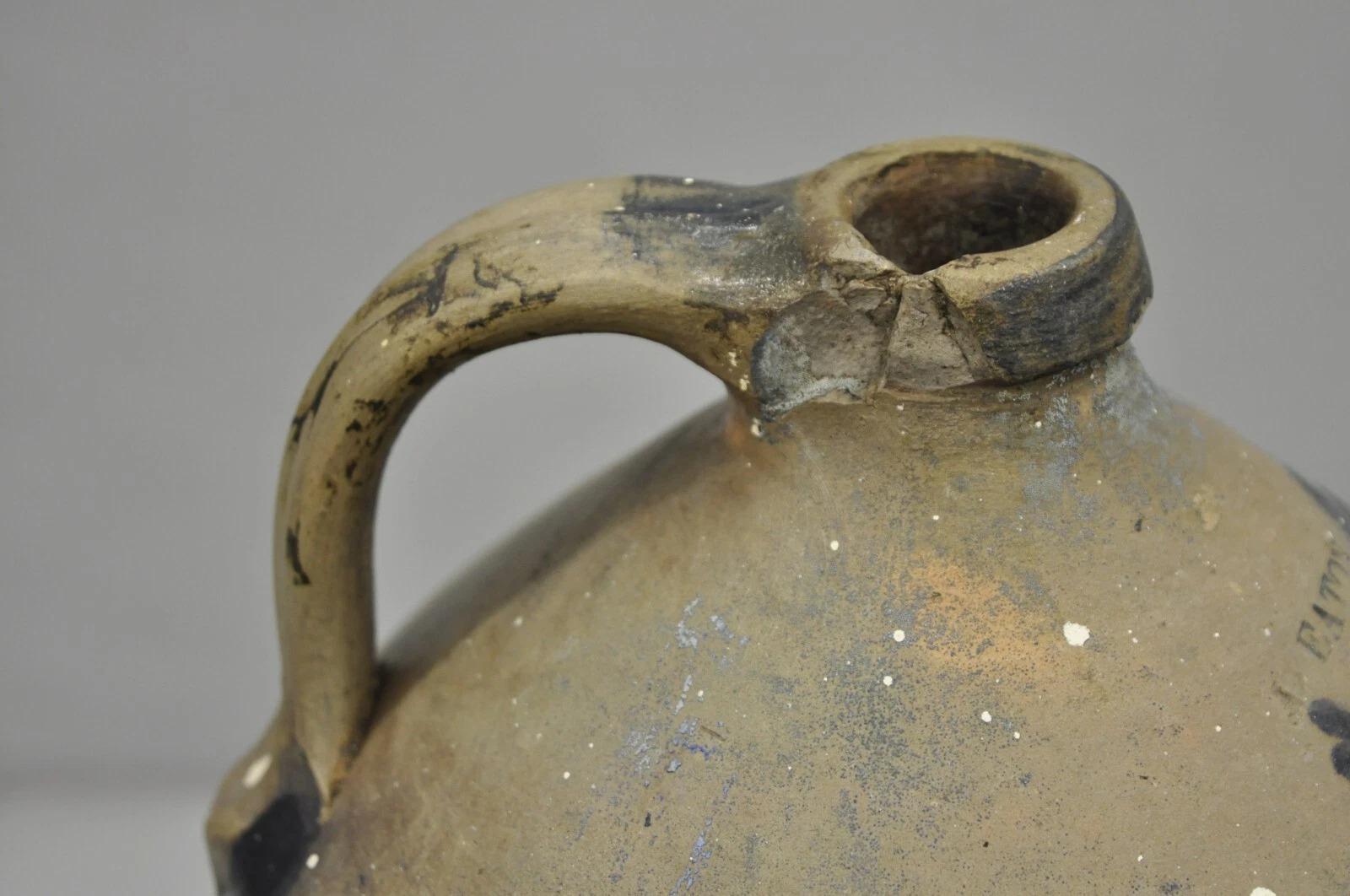 XIXe siècle Pichet émaillé au sel et à la fleur Cobalt de Eaton NJ, style primitif américain ancien en vente