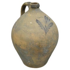 Antique American Primitive Stoneware Salt Glazed Jug Cobalt Flower By Eaton NJ