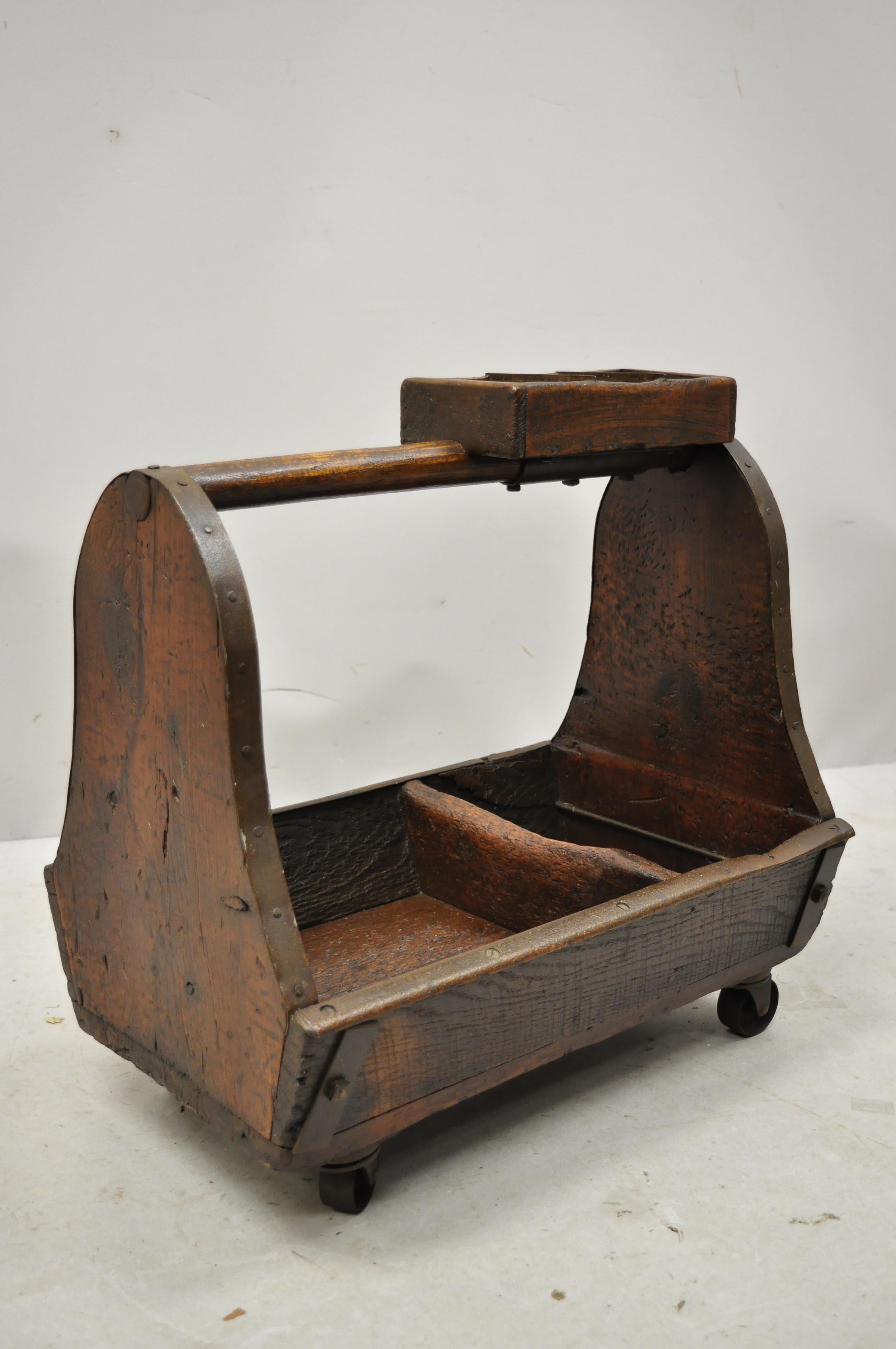 Antique American Primitive Wood Iron Carpenters Cobblers Tool Box Work Caddy 2