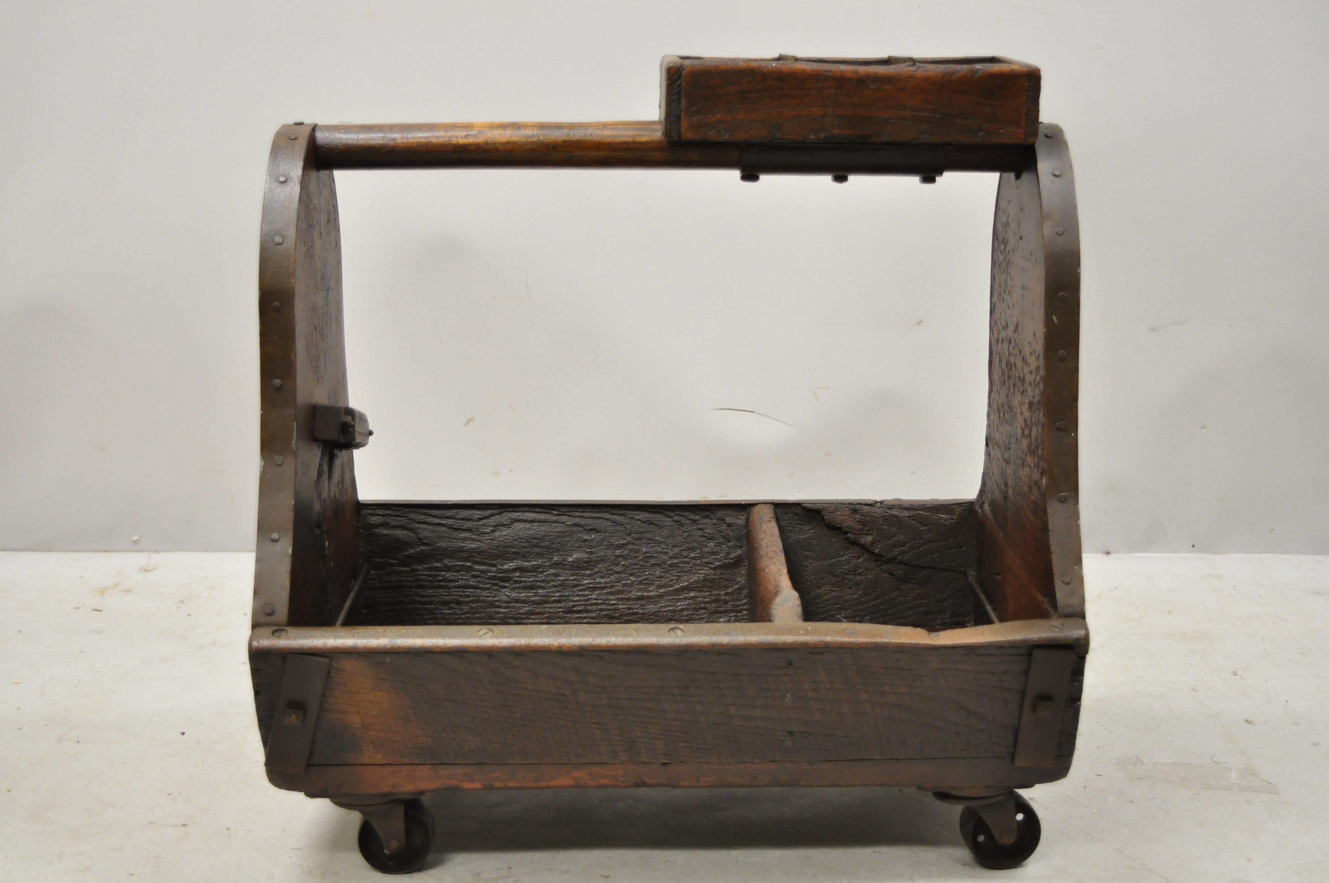 Antique American Primitive Wood Iron Carpenters Cobblers Tool Box Work Caddy 3