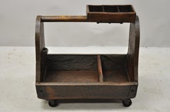 Antique American Primitive Wood Iron Carpenters Cobblers Tool Box Work Caddy