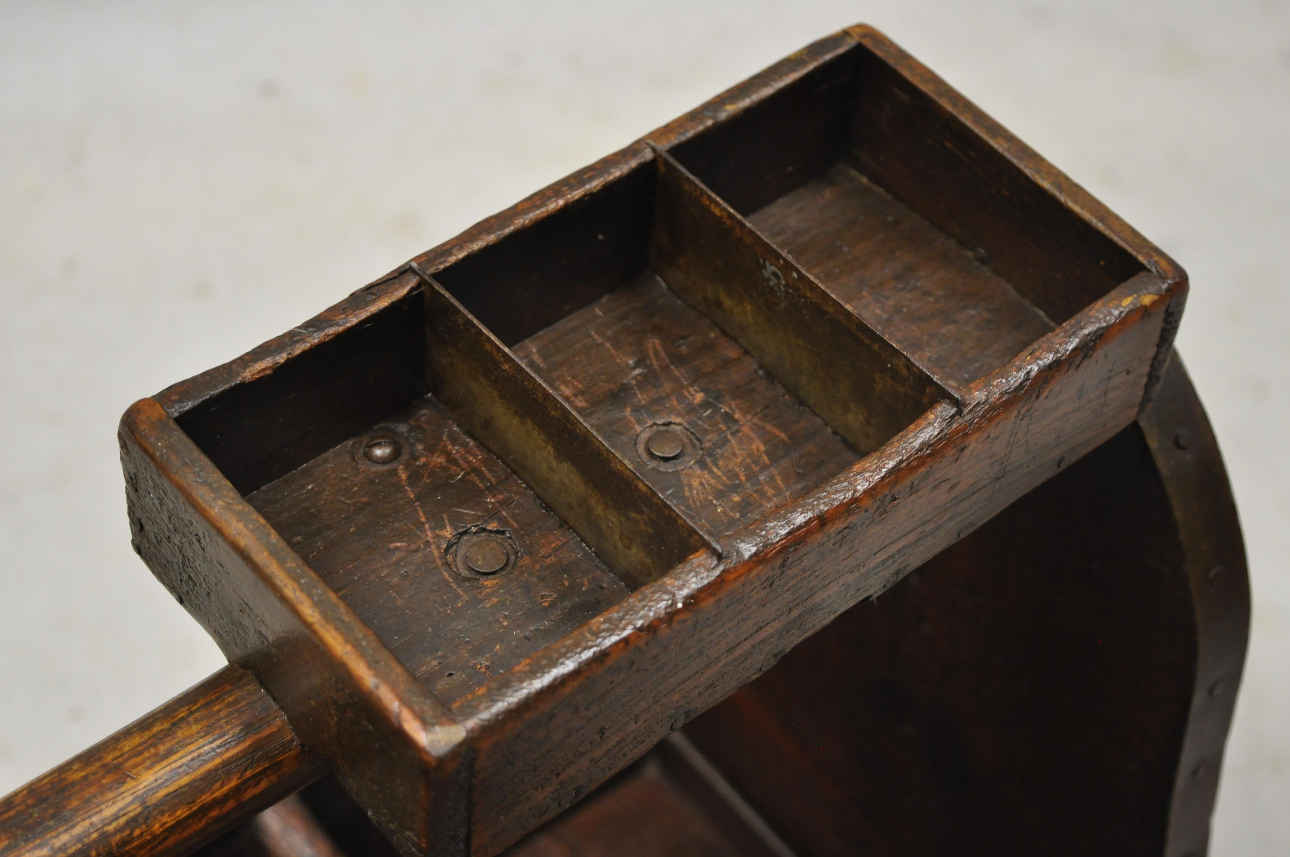 Antique American Primitive Wood Iron Carpenters Cobblers Tool Box Work Caddy In Good Condition In Philadelphia, PA