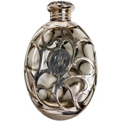 Antique American Pumpkin Seed Flask with Coin Silver Overlay, circa 1900