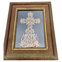 Antique American Punch Paper Lacework Celtic Cross Original Ornate Gesso Frame
