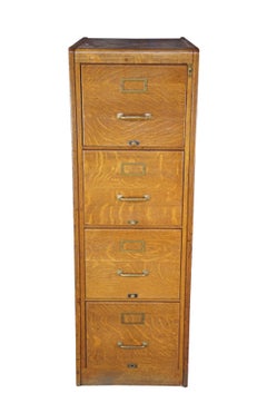 Antique American Quartersawn Oak Paneled 4 Drawer Library or Office File Cabinet
