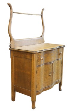 Antique American Quartersawn Oak Serpentine Washstand Towel Bar Cabinet Commode